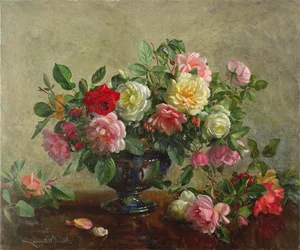 Rozenkom gevuld met rozen